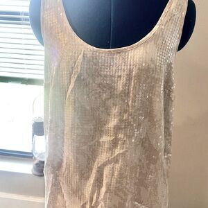 apostrophe ivory/beige sequin and sheer top